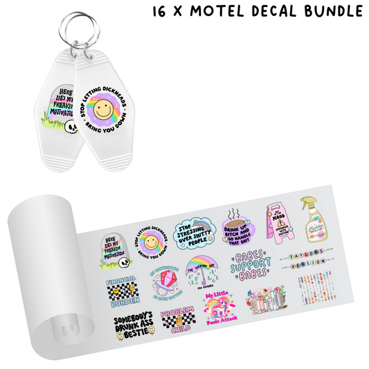 16 X Motel Keyring UVDTF decal bundle  - Sheet 4 (#72)