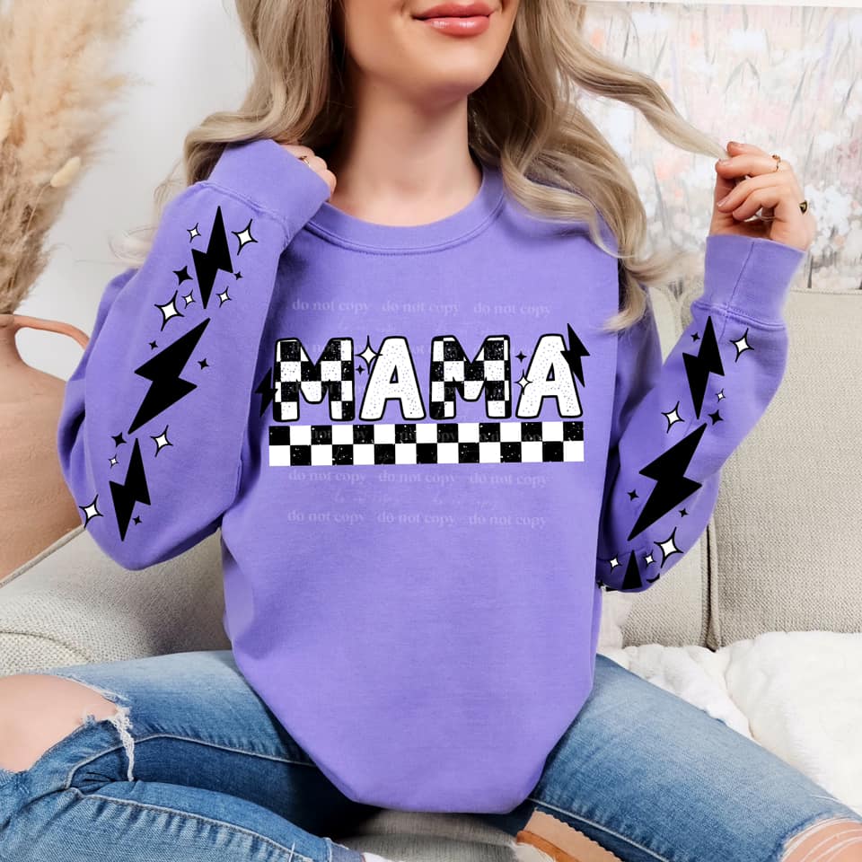 Checkered MAMA lightning bolt with sleeves - Black and white | DTF TRANSFER