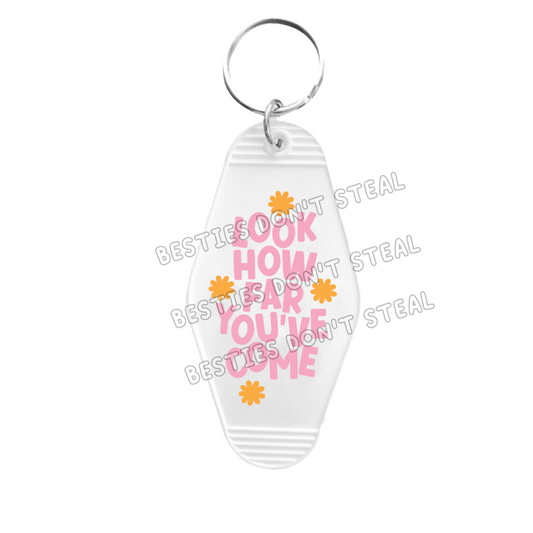 Look How Far You've Come Pink Motel keyring UVDTF (#29B)