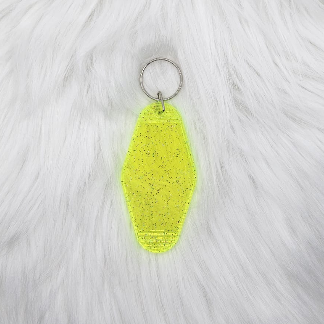 #25 - Neon yellow glitter Motel Keyring