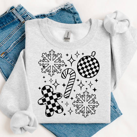 Christmas checker doodles black | DTF TRANSFER