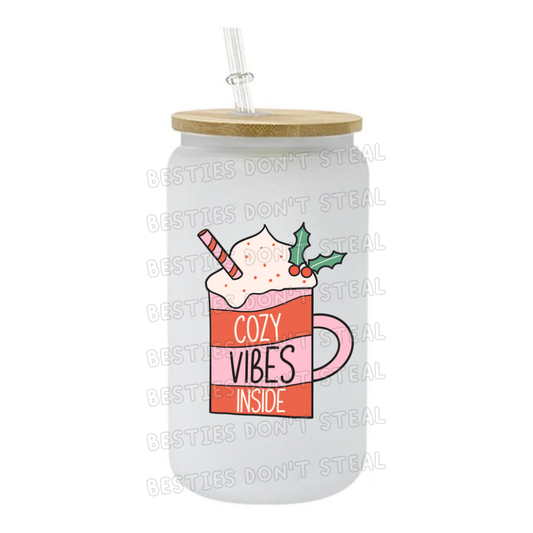 Cosy vibes inside mug 3" / 7.62cm wide uvdtf single sticker (POD)