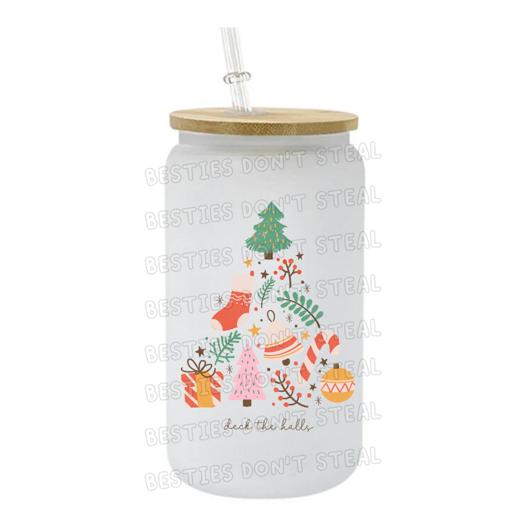 Deck the halls cute tree 3" / 7.62cm wide uvdtf single sticker (POD)