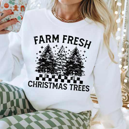 Farm Fresh christmas trees checkered black | DTF TRANSFER