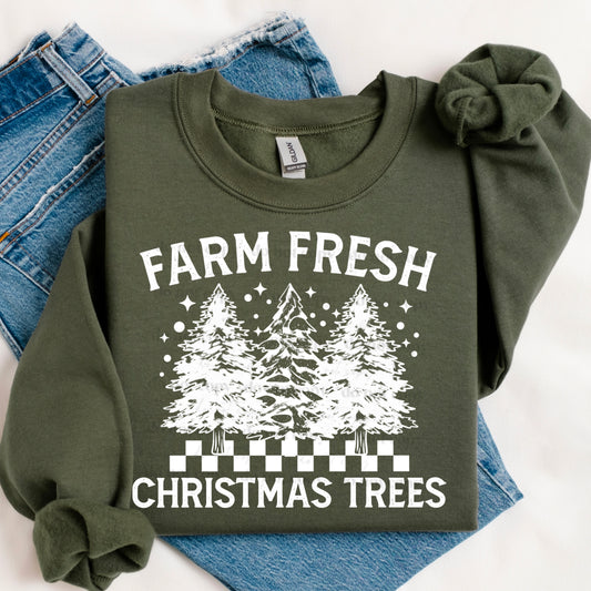 Farm Fresh christmas trees checkered white | DTF TRANSFER