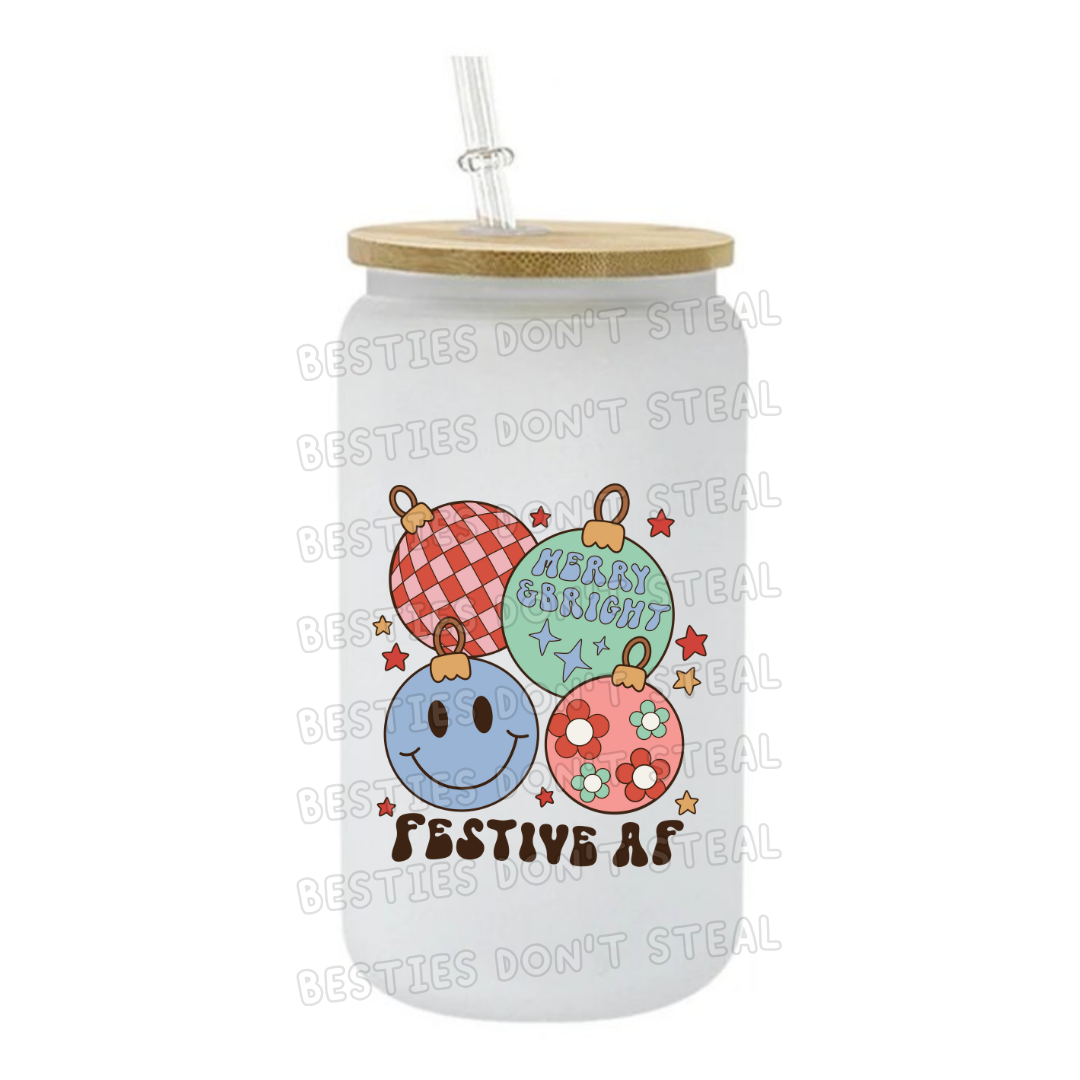 Festive AF balls 3" / 7.62cm wide uvdtf single sticker (POD)