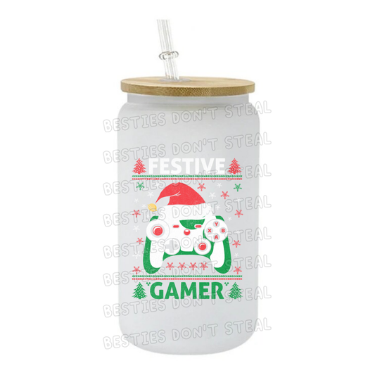 Festive gamer controller 3" / 7.62cm wide uvdtf single sticker (POD)