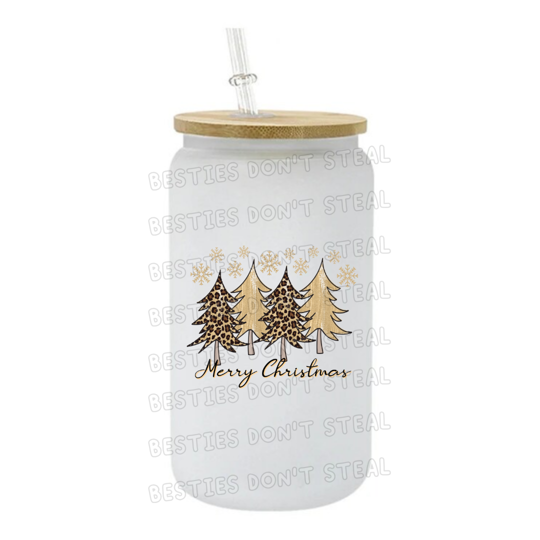 Gold Christmas trees 3" / 7.62cm wide uvdtf single sticker (POD)