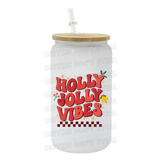 Holly jolly vibes red 3" / 7.62cm wide uvdtf single sticker (POD)