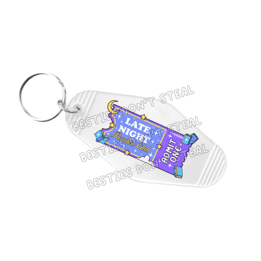 Late night readers club admit one Motel Keyring UVDTF (#67B)