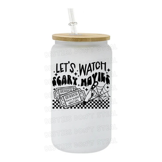 Lets watch scary movies black 3" / 7.62cm wide uvdtf single sticker (POD)