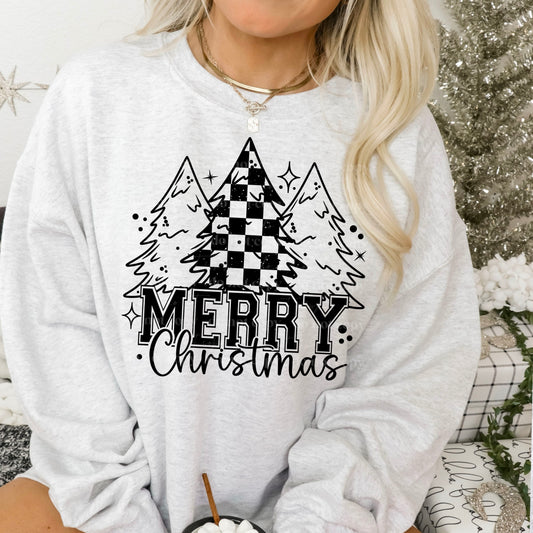 Merry Christmas Checkered tree black | DTF TRANSFER