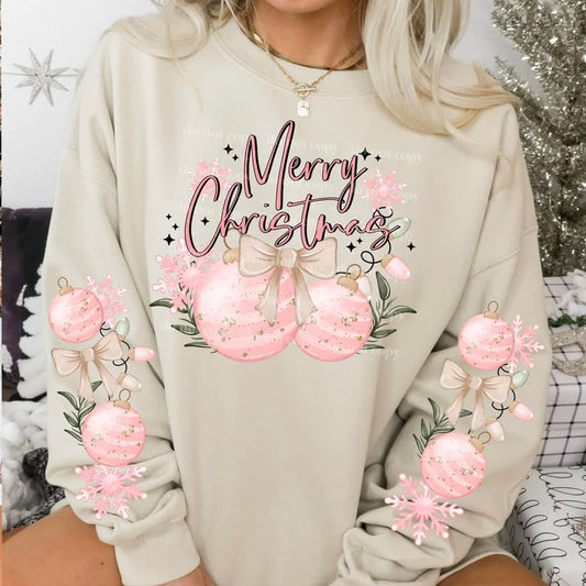 Merry Christmas Pink baubles with sleeves | DTF TRANSFER