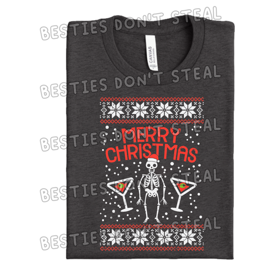 Merry Christmas Skeleton & cocktail DTF Transfer (POD)