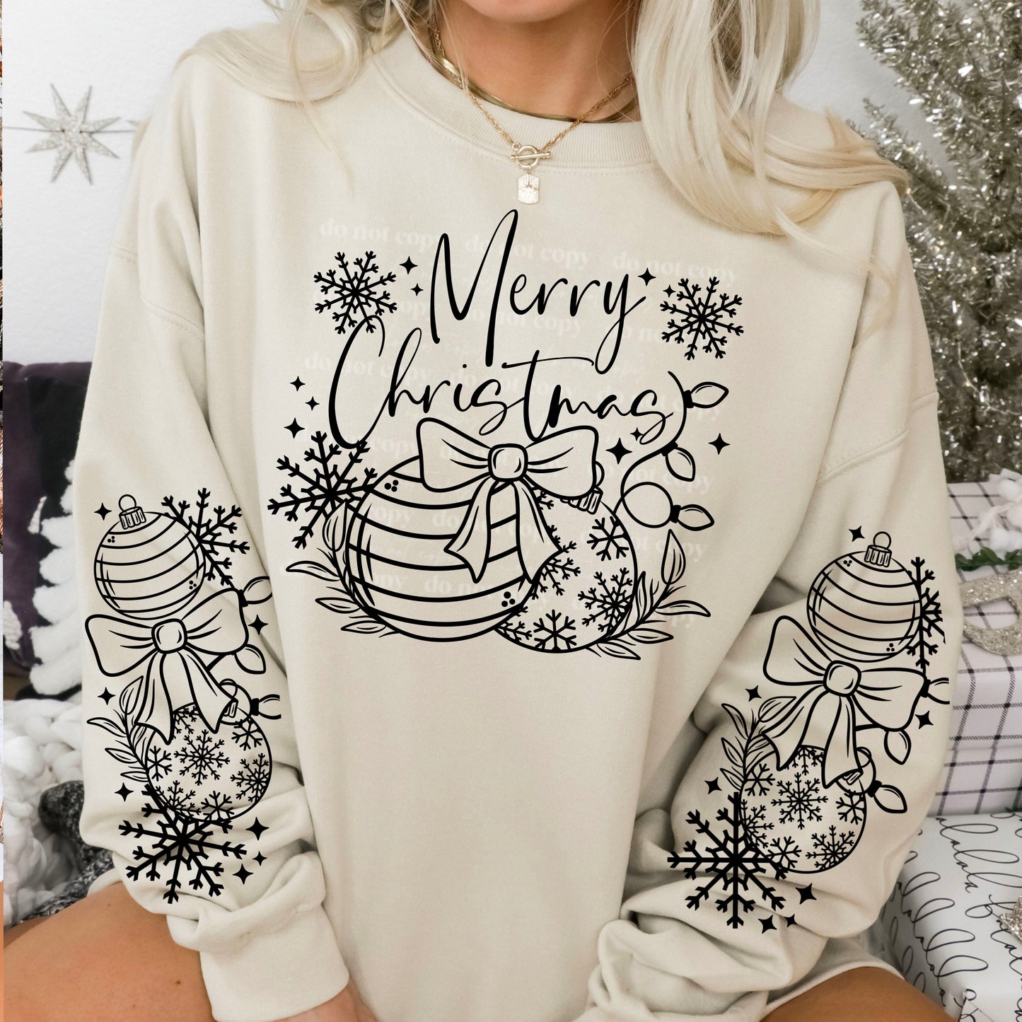 Merry Christmas baubles black with sleeves | DTF TRANSFER