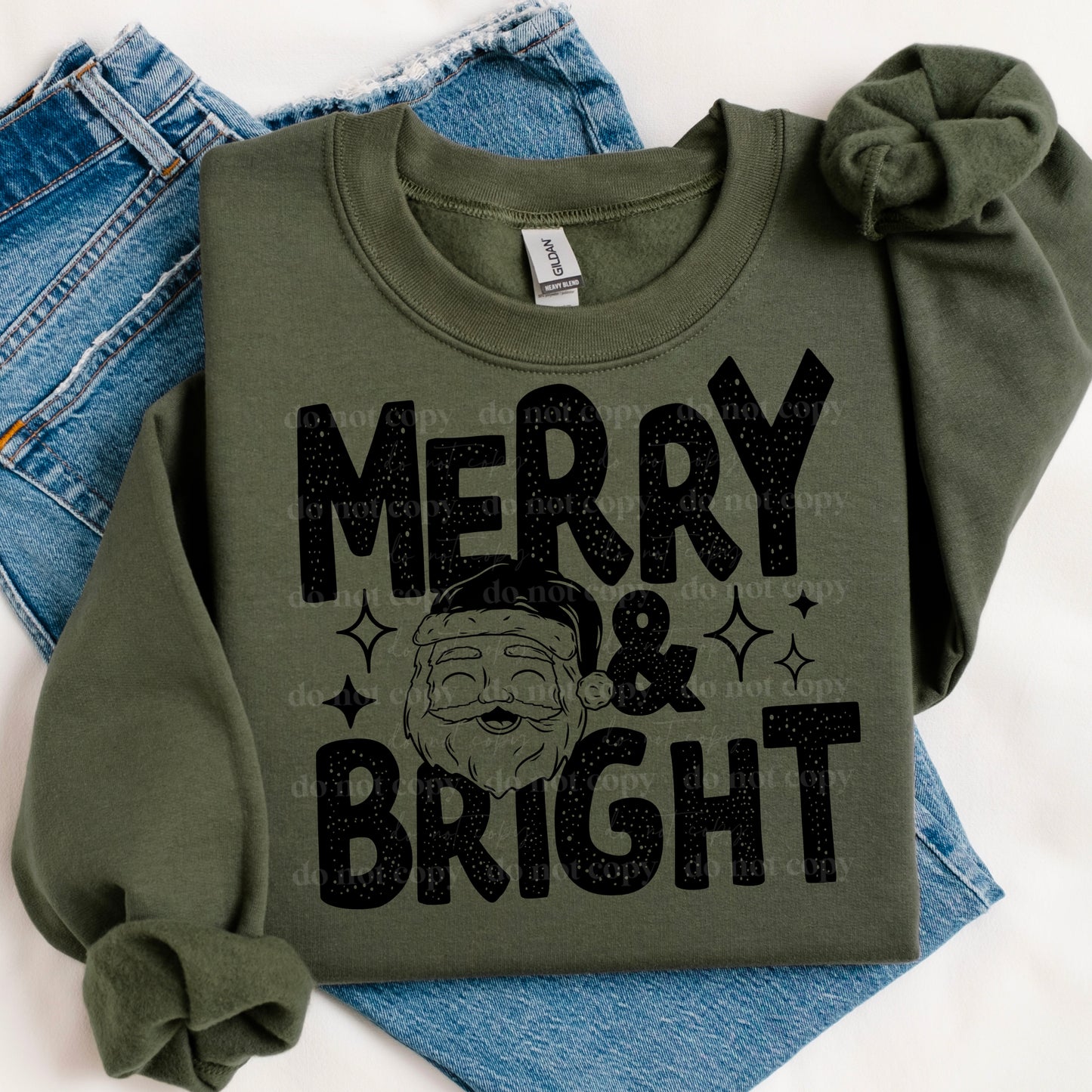 Merry & Bright Black text Santa | DTF TRANSFER