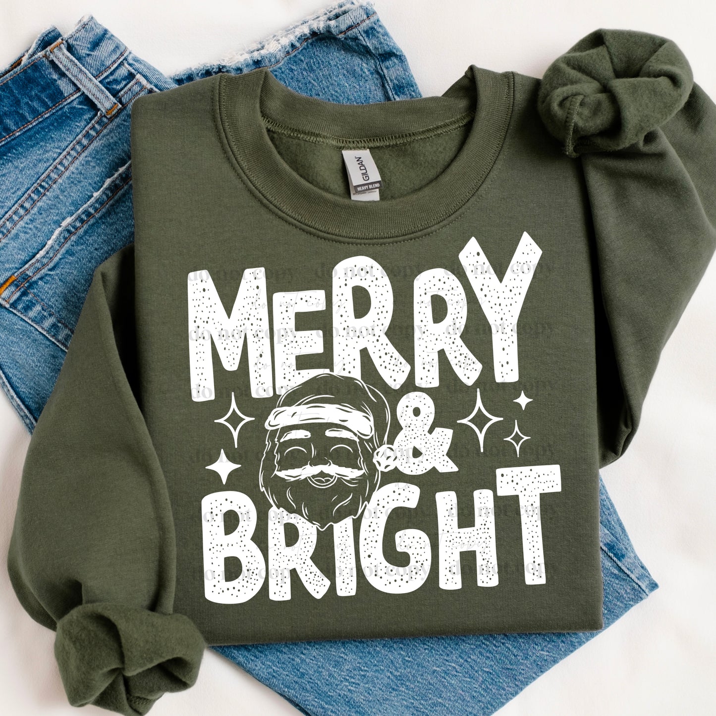 Merry & Bright white text Santa | DTF TRANSFER