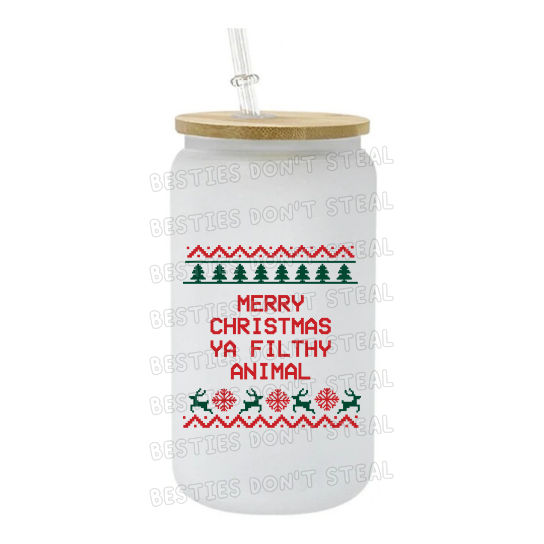 Merry christmas ya filthy animal 3" / 7.62cm wide uvdtf single sticker (POD)