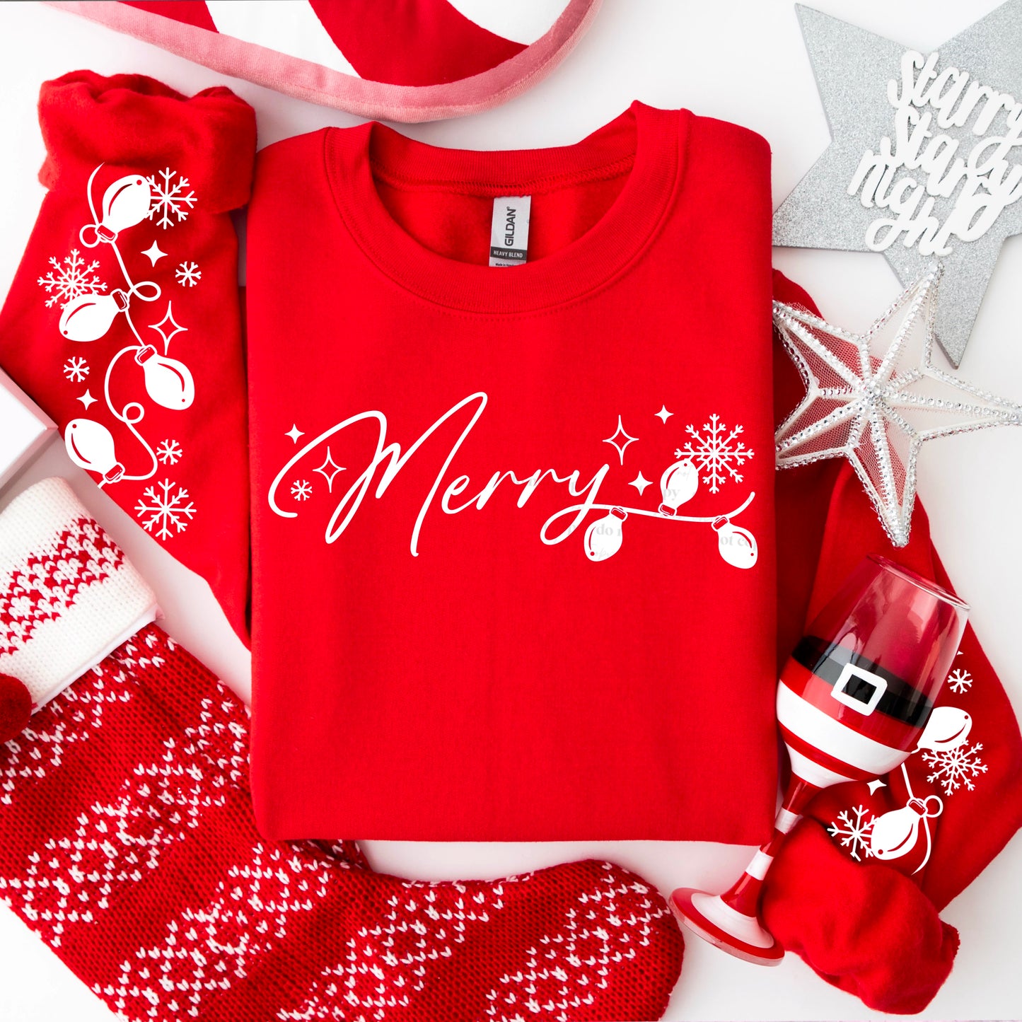 Merry lights white with sleeves | DTF TRANSFER