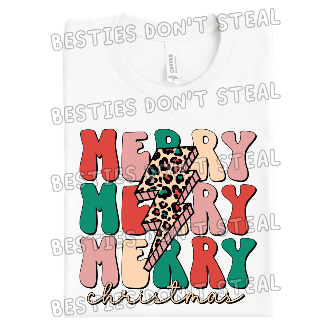 Merry x3 Christmas leopard print bolt DTF Transfer (POD)