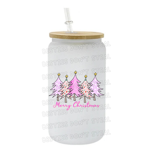 Pink Christmas trees 3" / 7.62cm wide uvdtf single sticker (POD)