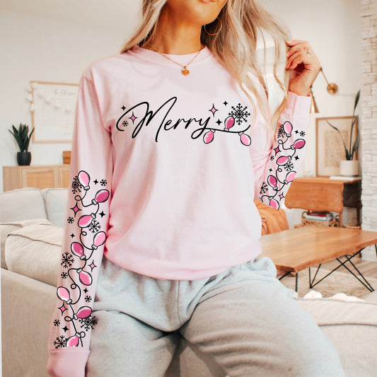 Pink Merry Lights with sleeves | DTF TRANSFER