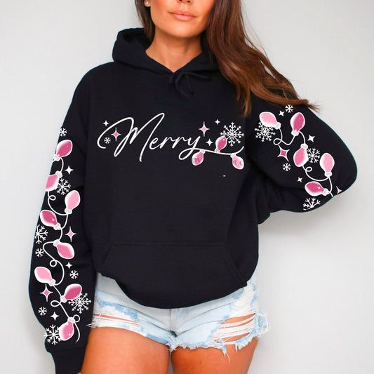 Pink Merry Lights white Outlines with sleeves | DTF TRANSFER