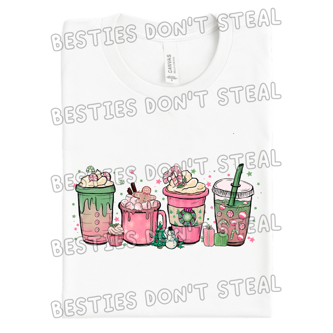 Pink & green christmas cups DTF Transfer (POD)