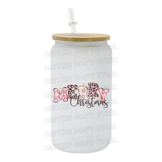 Pink leopard merry Christmas 3" / 7.62cm wide uvdtf single sticker (POD)