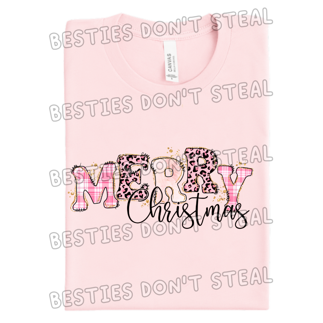 Pink leopard merry Christmas DTF Transfer (POD)