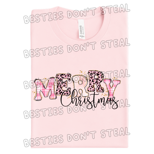 Pink leopard merry Christmas DTF Transfer (POD)