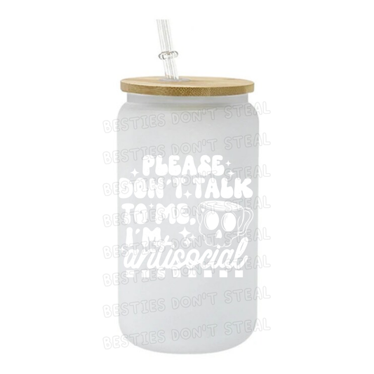 Please dont talk to me Im antisocial skull white 3" / 7.62cm wide uvdtf single sticker (POD)