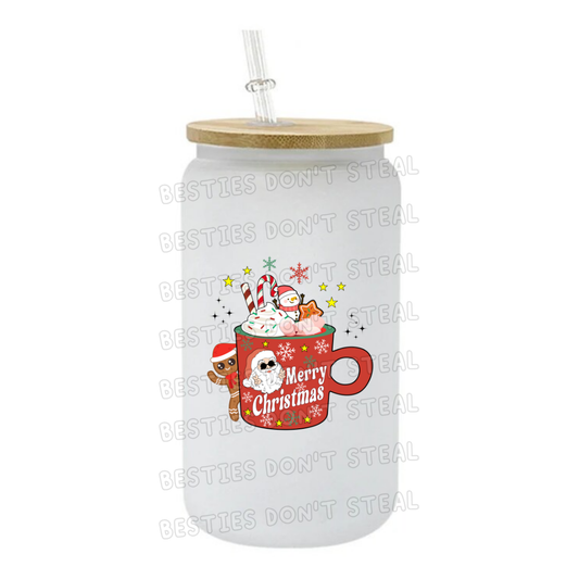 Retro santa hot chocolate 3" / 7.62cm wide uvdtf single sticker (POD)