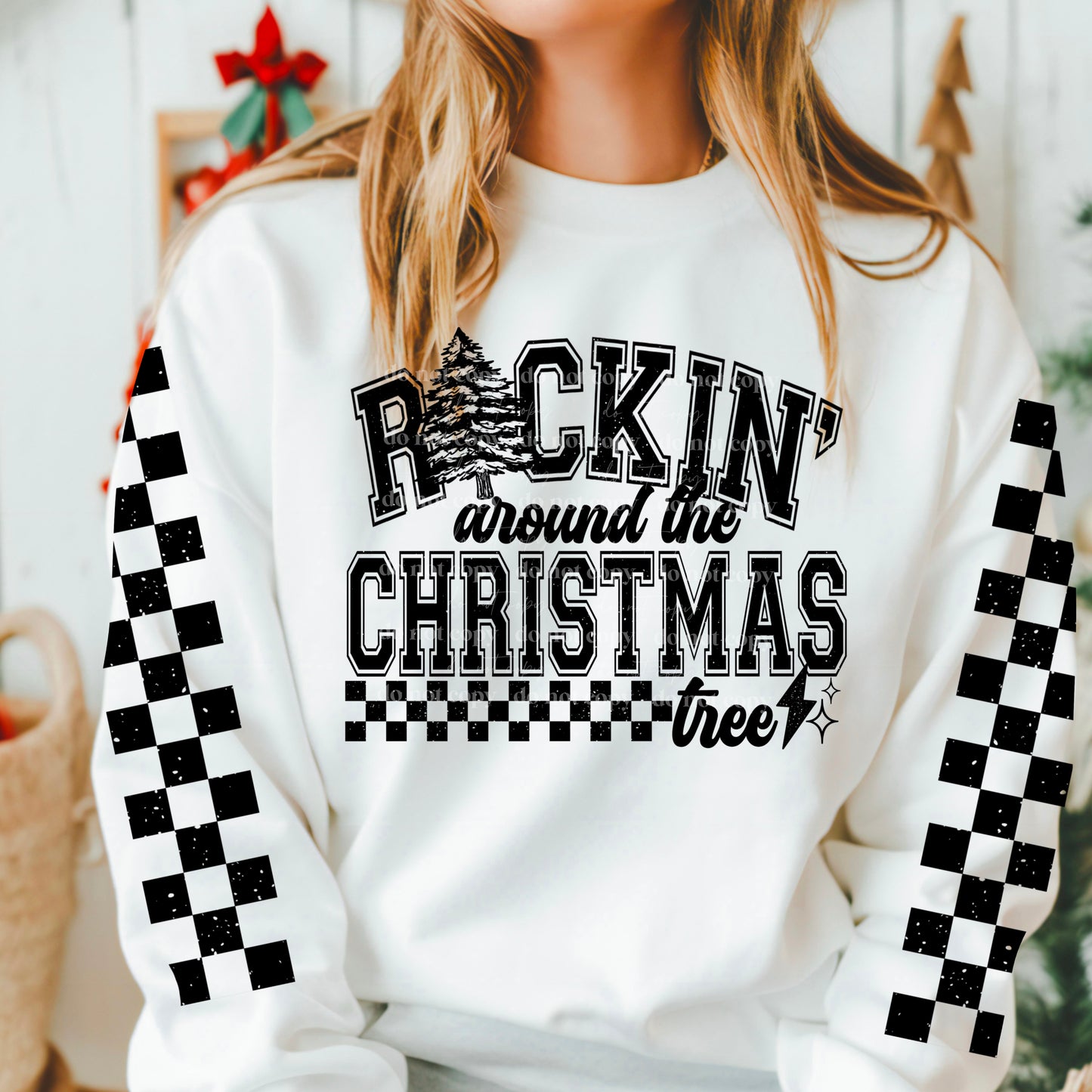 Rocking around the Christmas Tree Checkered Black | DTF TRANSFER