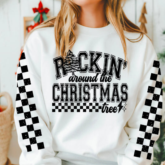 Rocking around the Christmas Tree Checkered Black | DTF TRANSFER