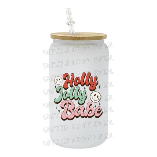 Smiley holly jolly babe 3" / 7.62cm wide uvdtf single sticker (POD)