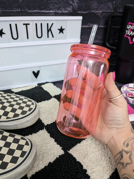 16oz - Acrylic Translucent pink Can