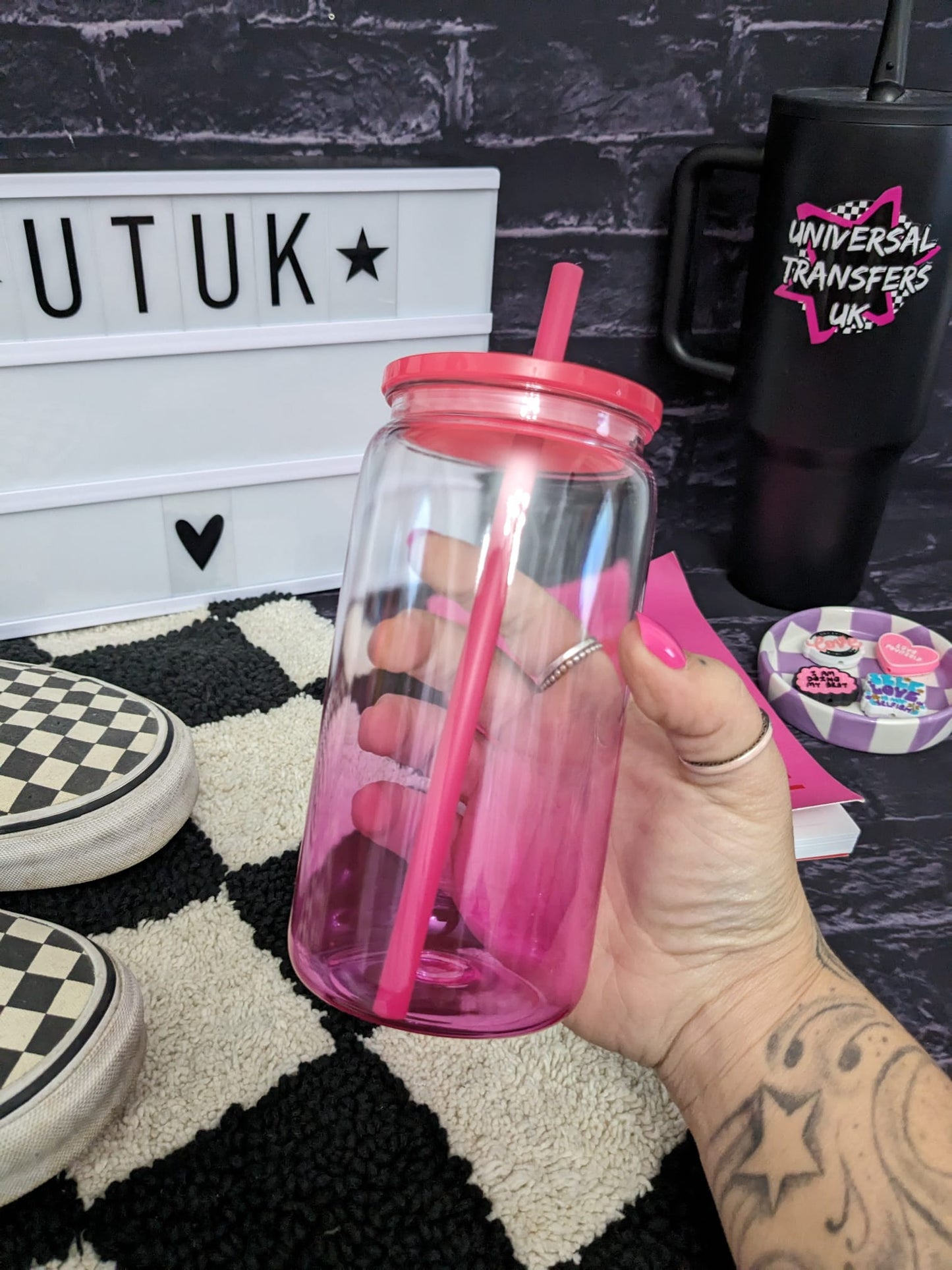 16oz - Acrylic clear to Pink Ombre Can