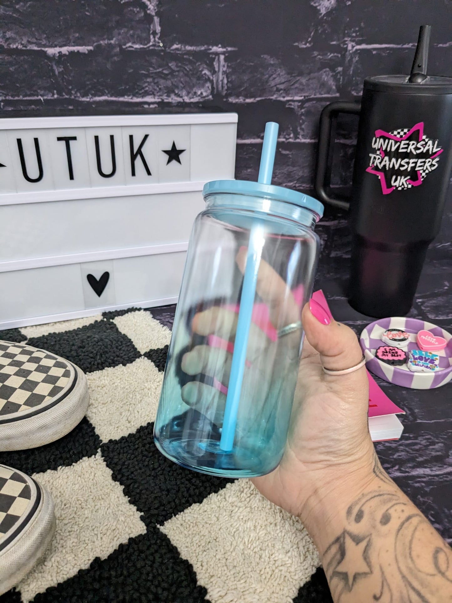 16oz - Acrylic clear to Sky Blue Ombre Can