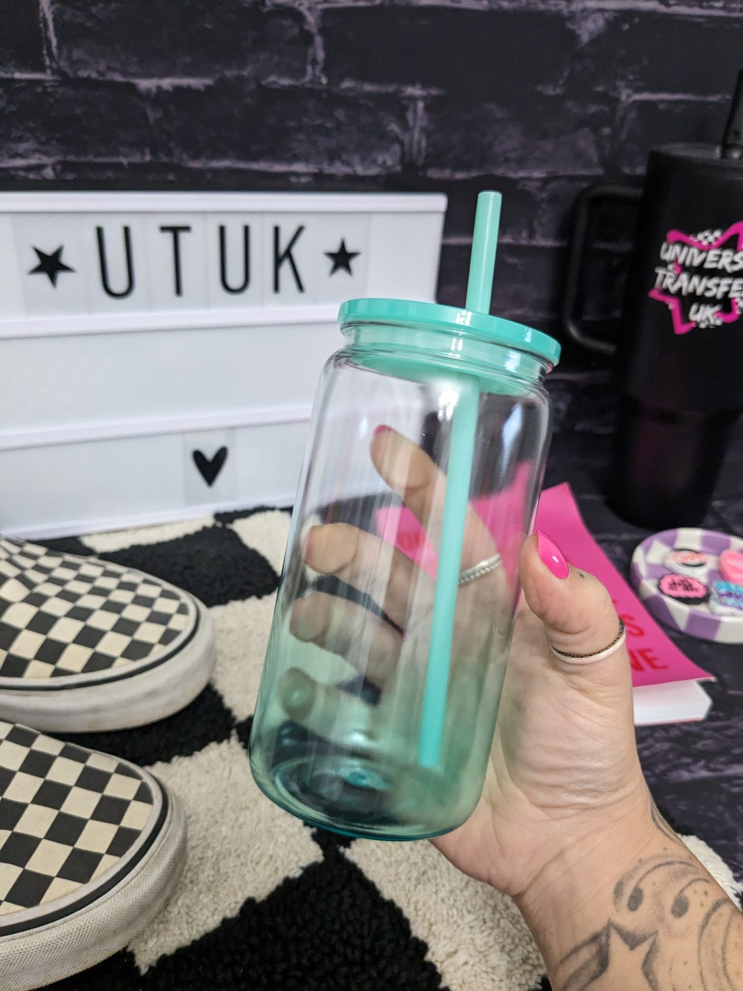 16oz - Acrylic clear to Teal Ombre Can