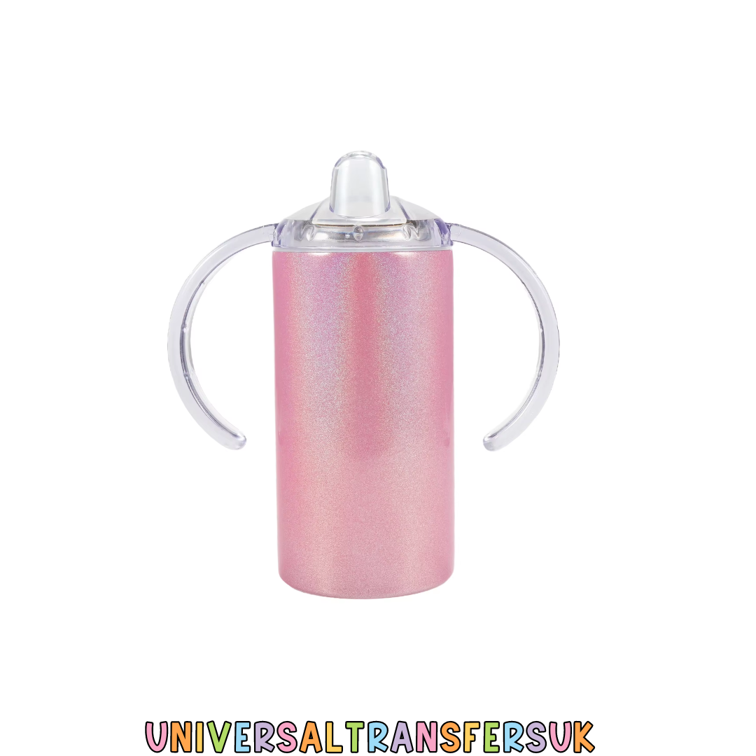 12oz Pink Sublimation Glitter Sippy Cup