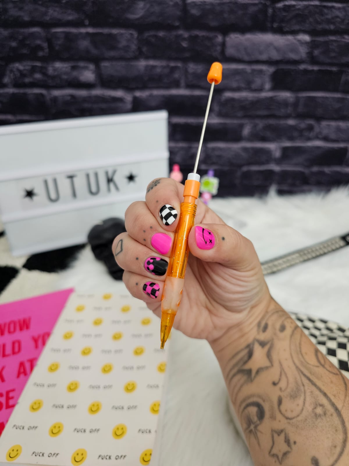 Orange with glitter | Beadable Pencil