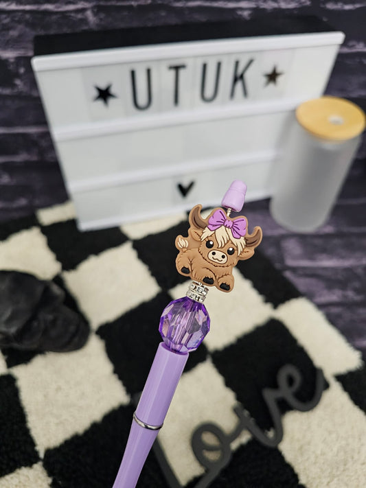 Highland cute cow purple bow | Focal Bead #16a