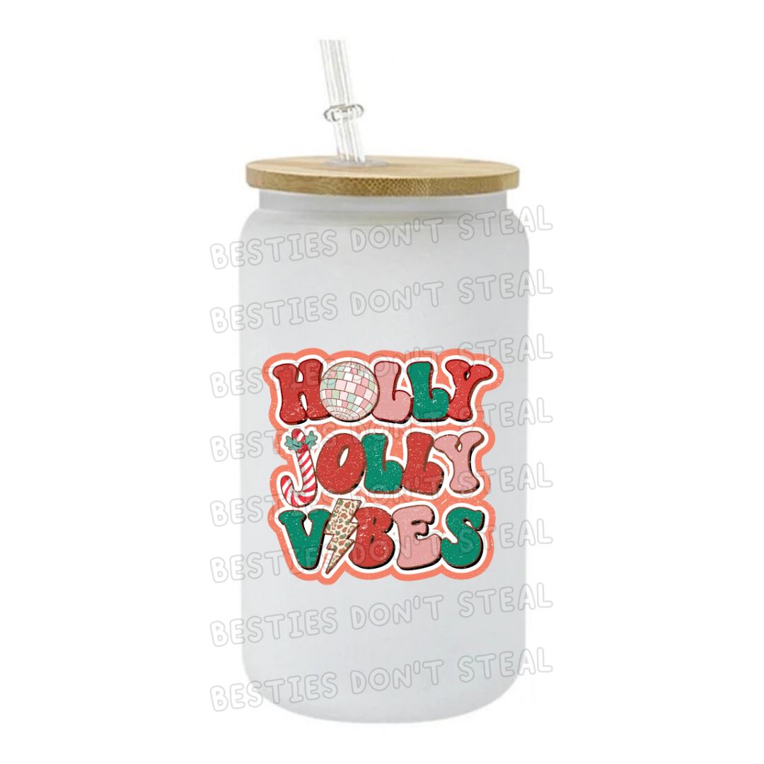 Holly jolly vibes distressed 3" / 7.62cm wide uvdtf single sticker (POD)